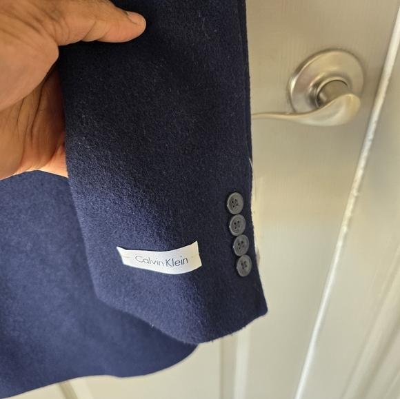 $395 Calvin Klein Long Coat 40 Mens Prosper Blue Wool Blend Heavy Old Money - Picture 5 of 16